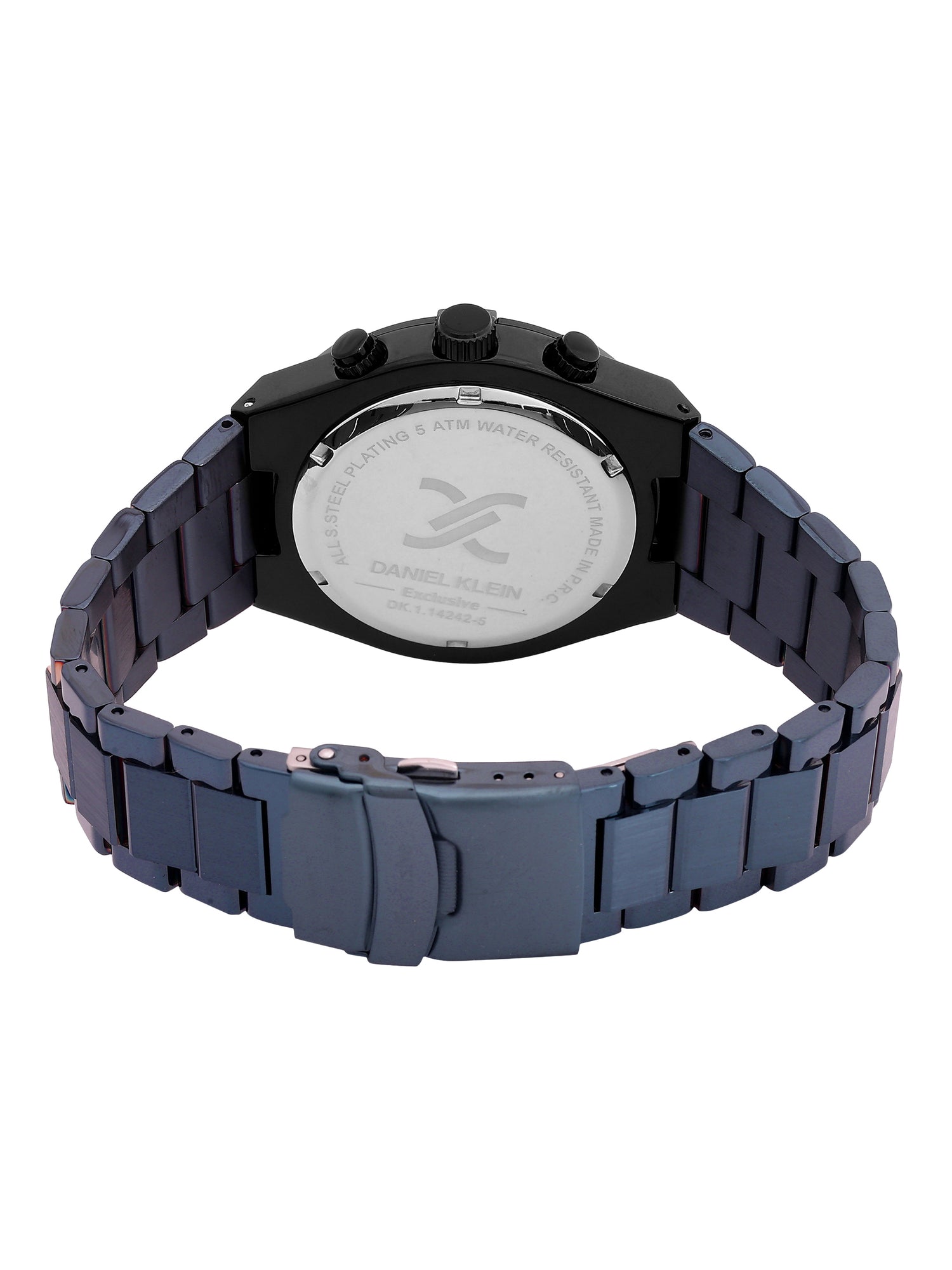 Daniel Klein Analog Blue Round Dial Black Case Blue Strap Quartz Water-Resistant Wrist Watch for Men Boys DK.1.14242-5