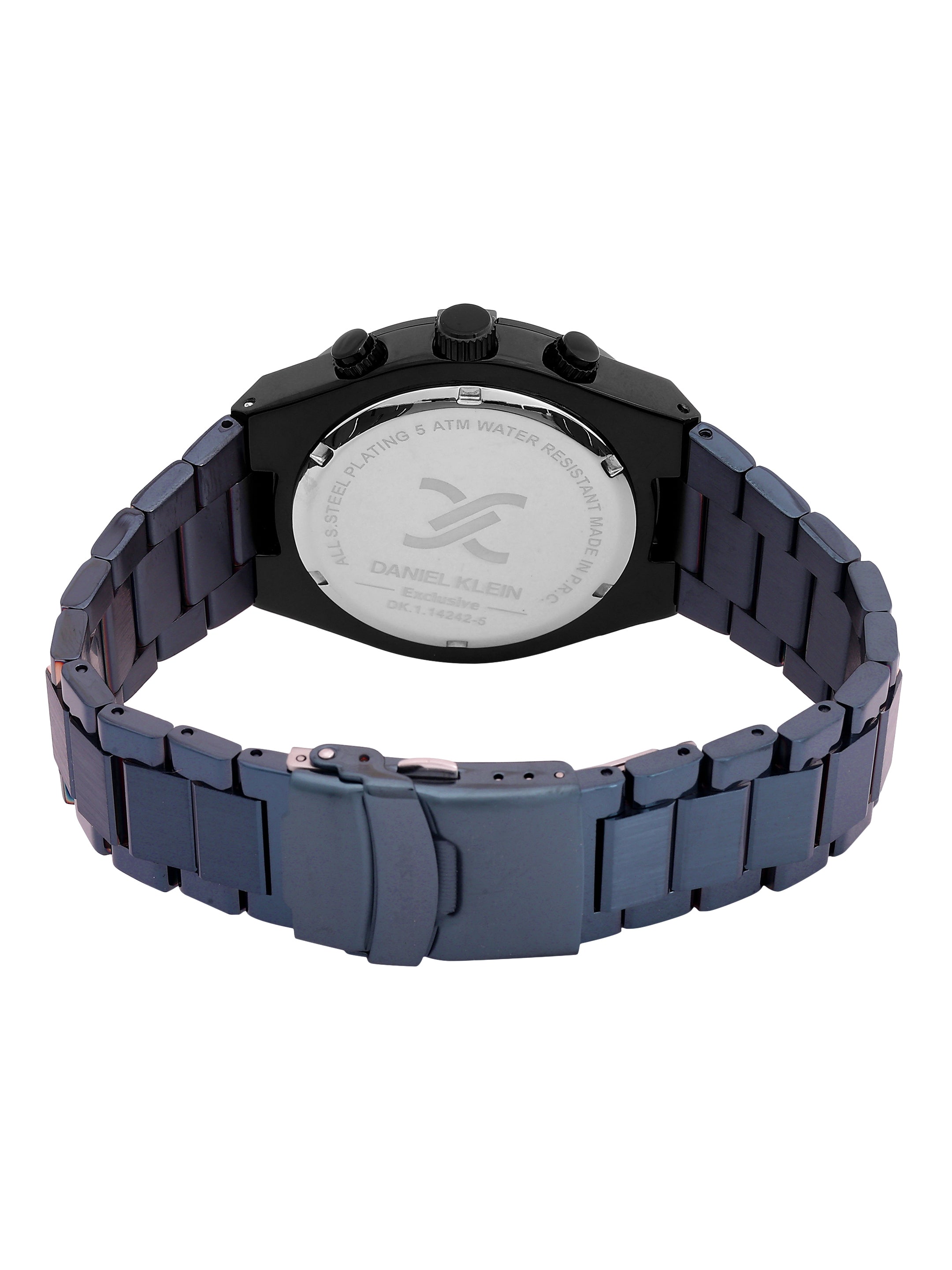 Daniel Klein Analog Blue Round Dial Black Case Blue Strap Quartz Water-Resistant Wrist Watch for Men Boys DK.1.14242-5