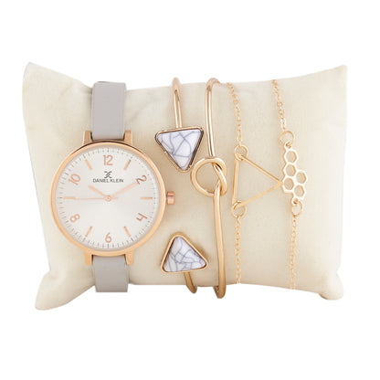 Daniel Klein Silver Dial Analog Gift Set Watch with Bracelet For Women (Pack of 5)