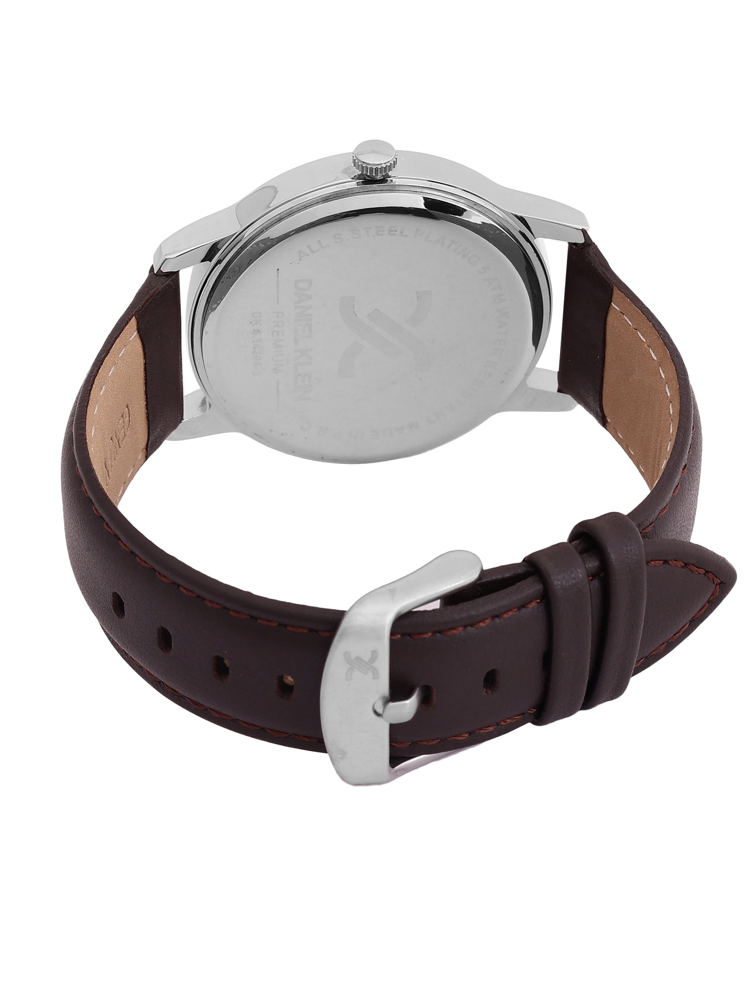 Daniel Klein Analog Blue Round Dial Silver Case D.Brown Strap Quartz Water-Resistant Wrist Watch for Men Boys DK.6.14204-3