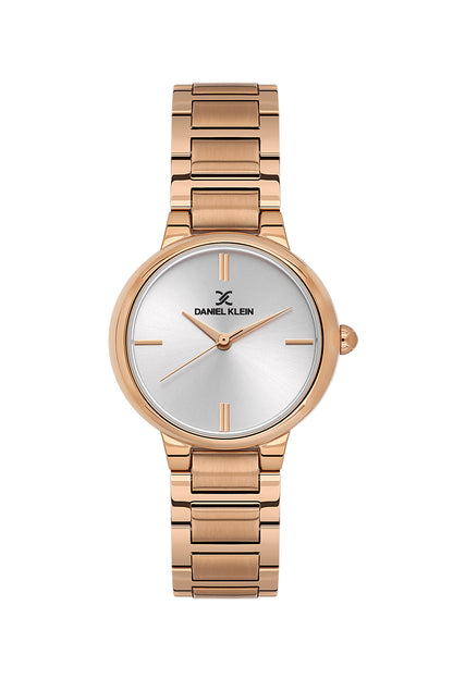 Daniel Klein Silver Dial Pink Rose Gold Strap Women’s Analog Watch DK.1.14100-6