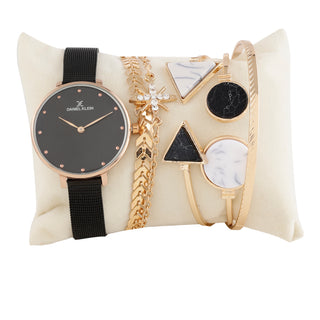 Daniel Klein Black  Dial Analog Gift Set Watch with Bracelet For Women (Pack of 6)