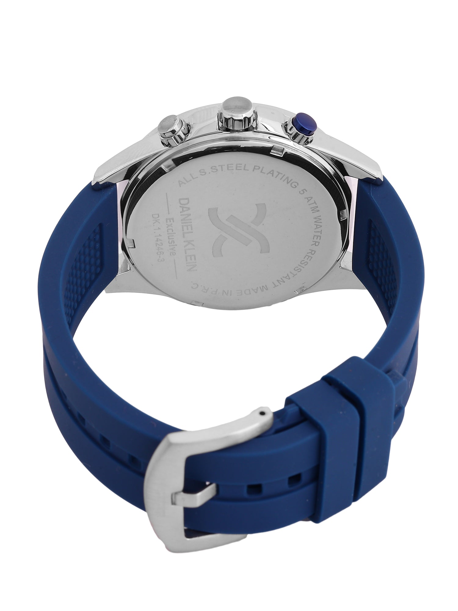 Daniel Klein Analog Dark Blue Round Dial Silver Case Dark Blue Strap Quartz Water-Resistant Wrist Watch for Men Boys DK.1.14246-3