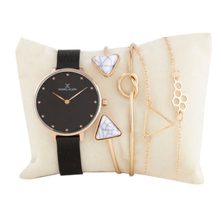 Daniel Klein Black Dial Analog Gift Set Watch with Bracelet For Women (Pack of 5)