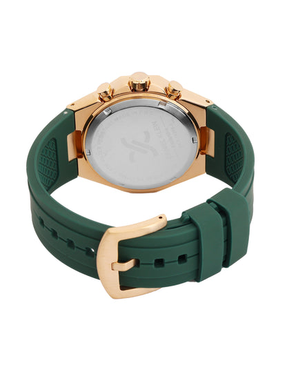 Daniel Klein Analog Dark Green Round Dial Pink Rose Gold Case Dark Green Strap Quartz Water-Resistant Wrist Watch for Men Boys DK.1.14258-4