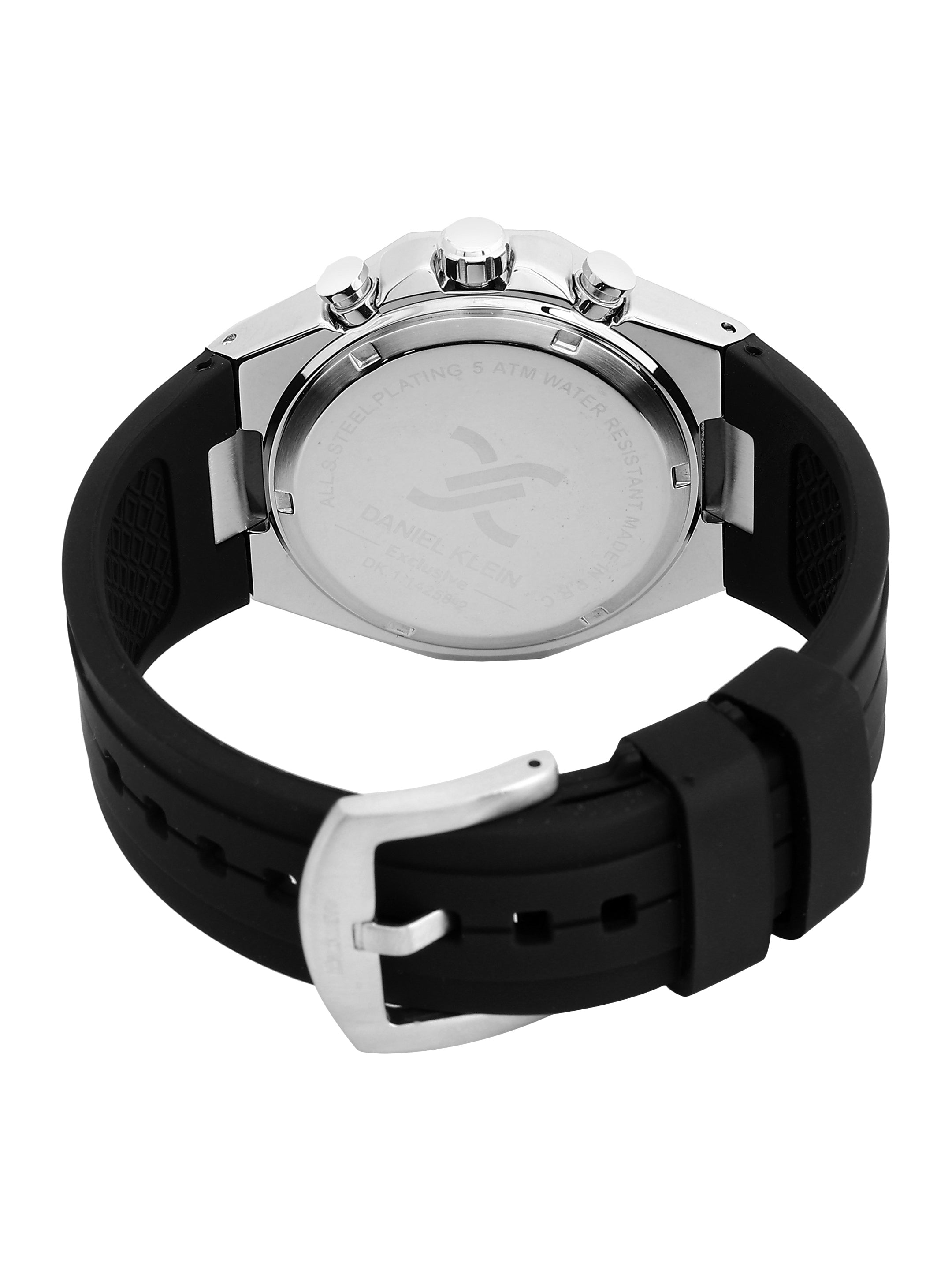 Daniel Klein Analog Black Round Dial Silver Case Black Strap Quartz Water-Resistant Wrist Watch for Men Boys DK.1.14258-2