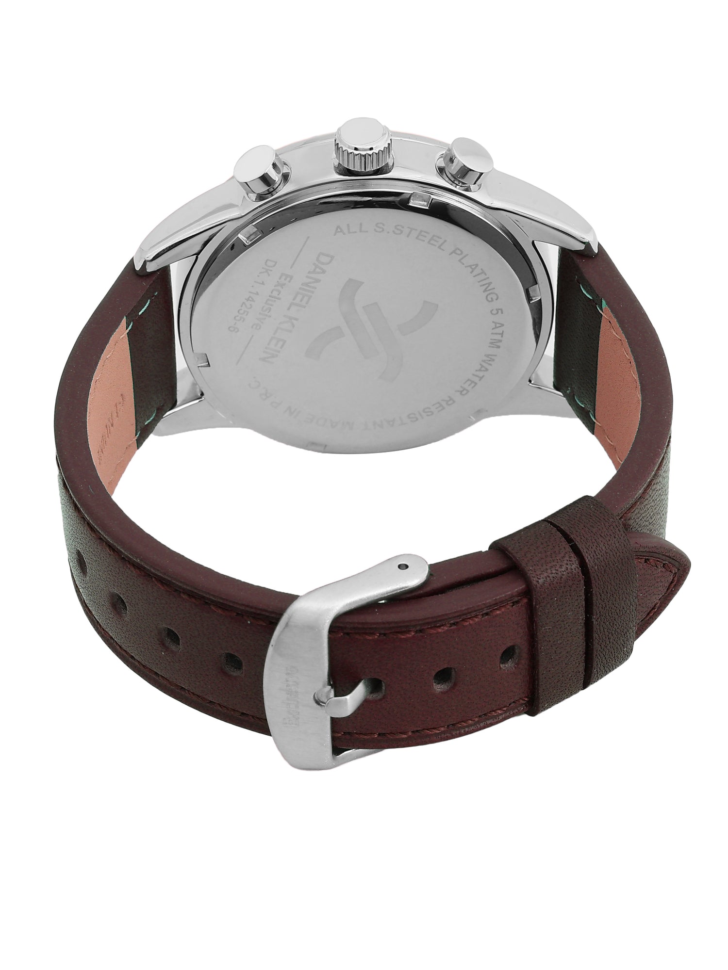 Daniel Klein Analog D.Brown Round Dial Silver Case D.Brown Strap Quartz Water-Resistant Wrist Watch for Men Boys DK.1.14255-5