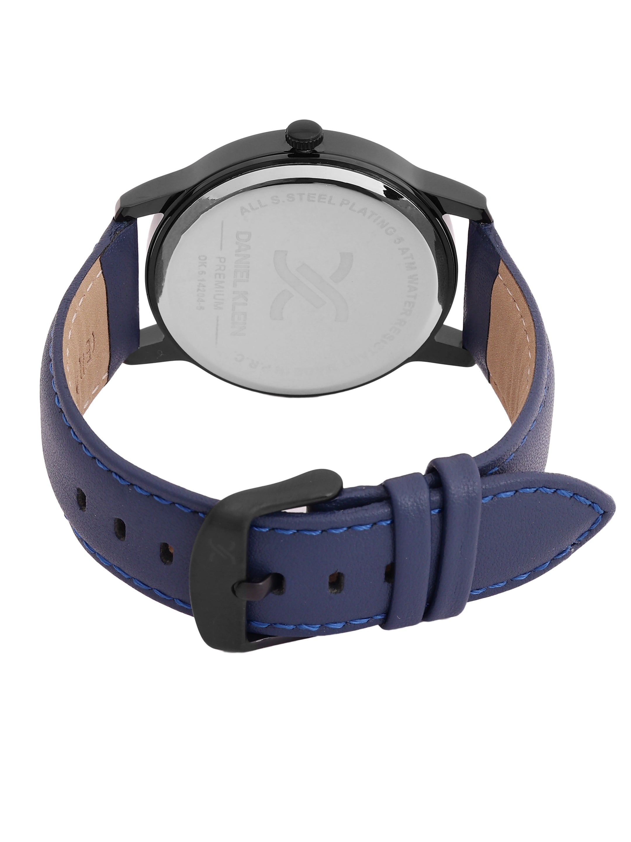 Daniel Klein Analog Blue Round Dial Black Case Blue Strap Quartz Water-Resistant Wrist Watch for Men Boys DK.6.14204-5
