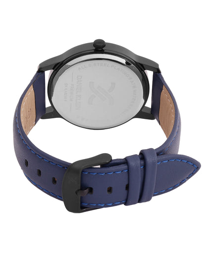 Daniel Klein Analog Blue Round Dial Black Case Blue Strap Quartz Water-Resistant Wrist Watch for Men Boys DK.6.14204-5