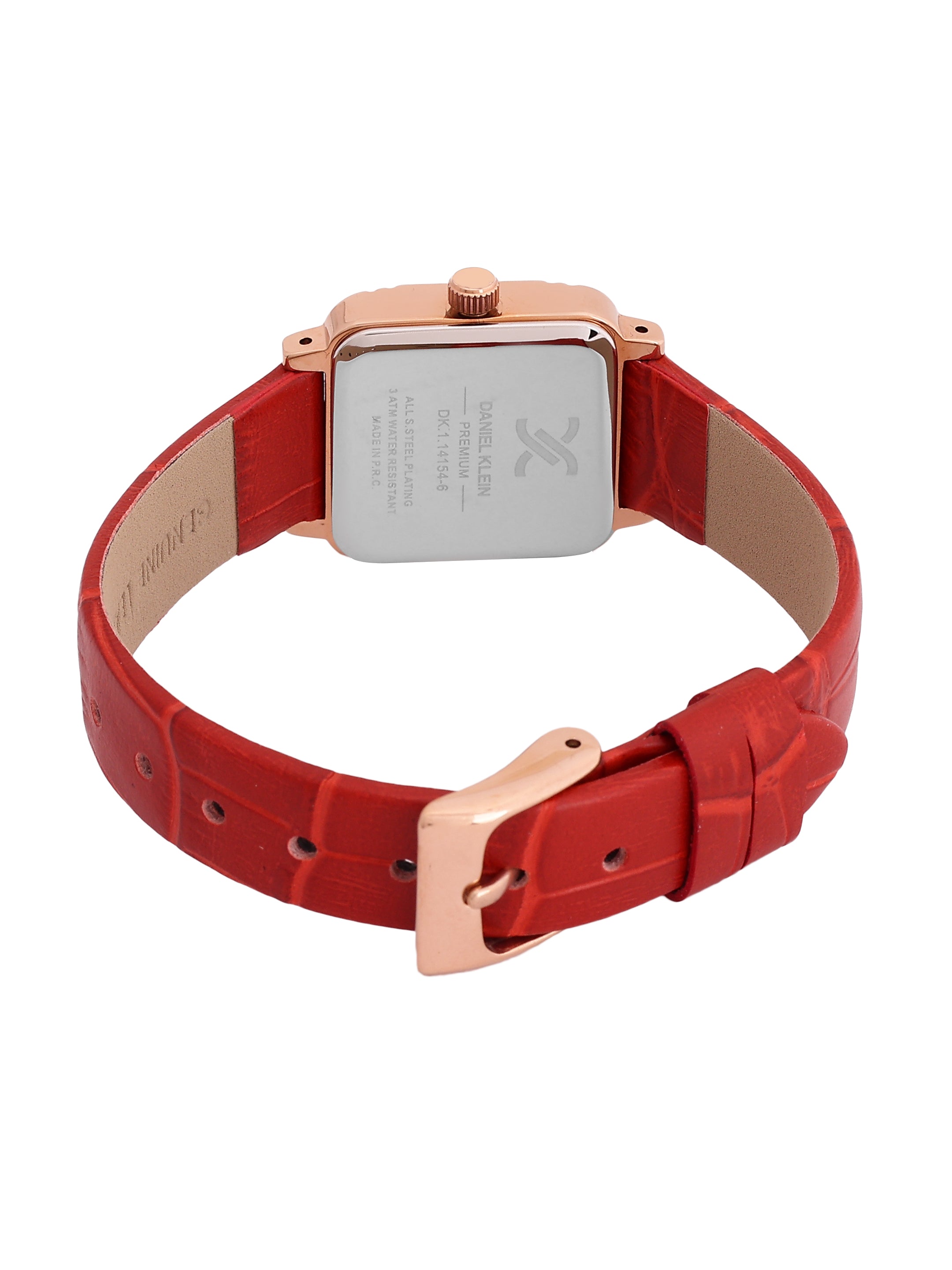 Daniel Klein Analog Silver Round Dial Pink Rose Gold Case D.Red Strap Quartz Water-Resistant Wrist Watch for Women Girls, Ladies DK.1.14154-6