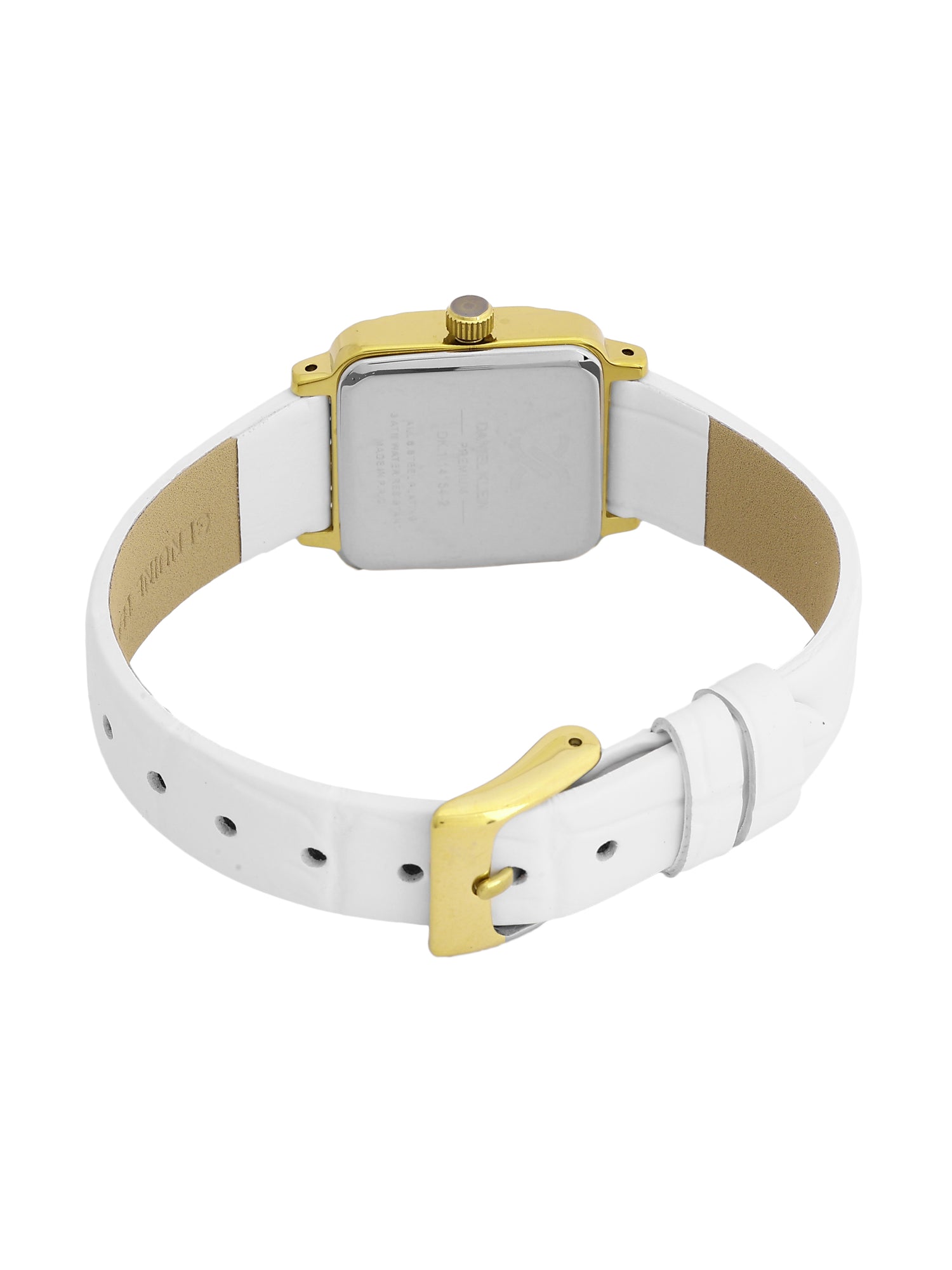 Daniel Klein Analog Silver Round Dial Gold Case White Strap Quartz Water-Resistant Wrist Watch for Women Girls, Ladies DK.1.14154-2