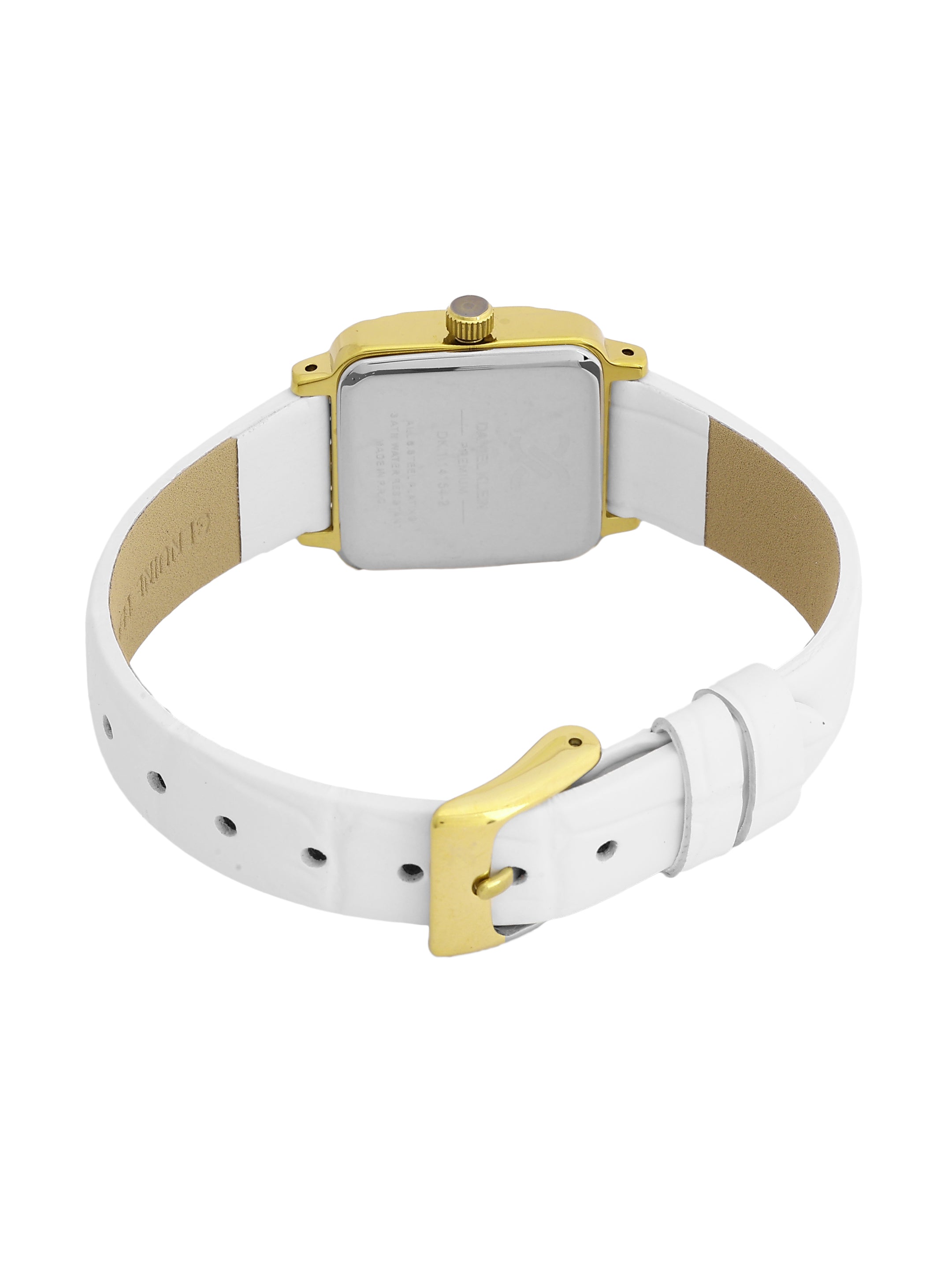 Daniel Klein Analog Silver Round Dial Gold Case White Strap Quartz Water-Resistant Wrist Watch for Women Girls, Ladies DK.1.14154-2