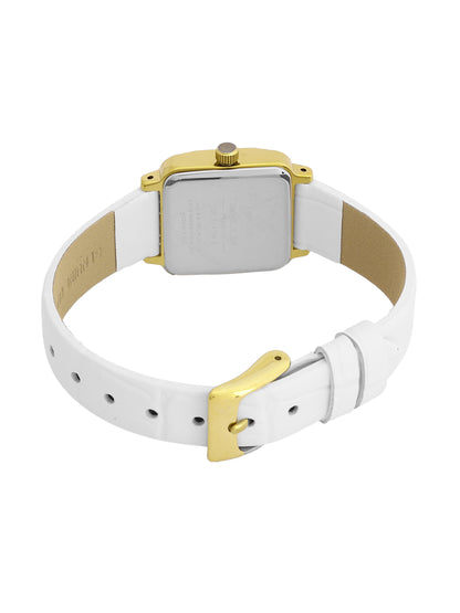 Daniel Klein Analog Silver Round Dial Gold Case White Strap Quartz Water-Resistant Wrist Watch for Women Girls, Ladies DK.1.14154-2