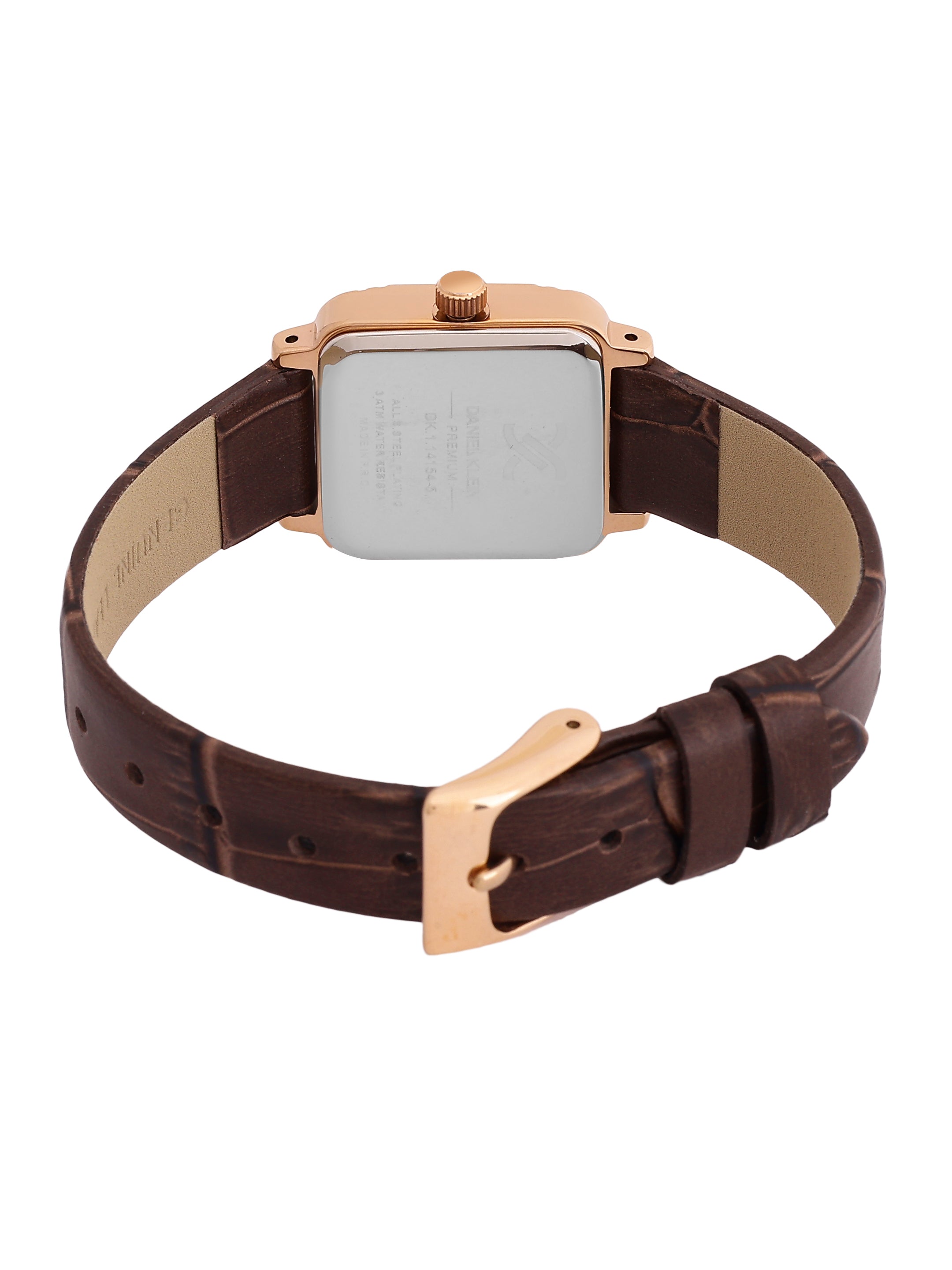 Daniel Klein Analog Silver Round Dial Pink Rose Gold Case D.Brown Strap Quartz Water-Resistant Wrist Watch for Women Girls, Ladies DK.1.14154-5