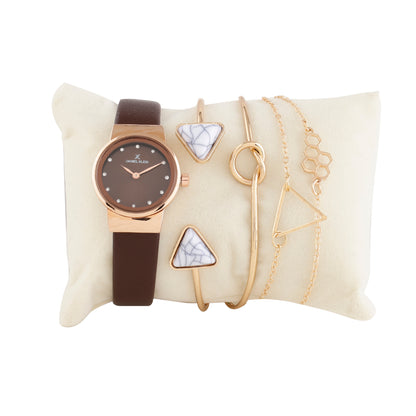 Daniel Klein Dark Brown Dial Analog Gift Set Watch with Bracelet For Women (Pack of 5)