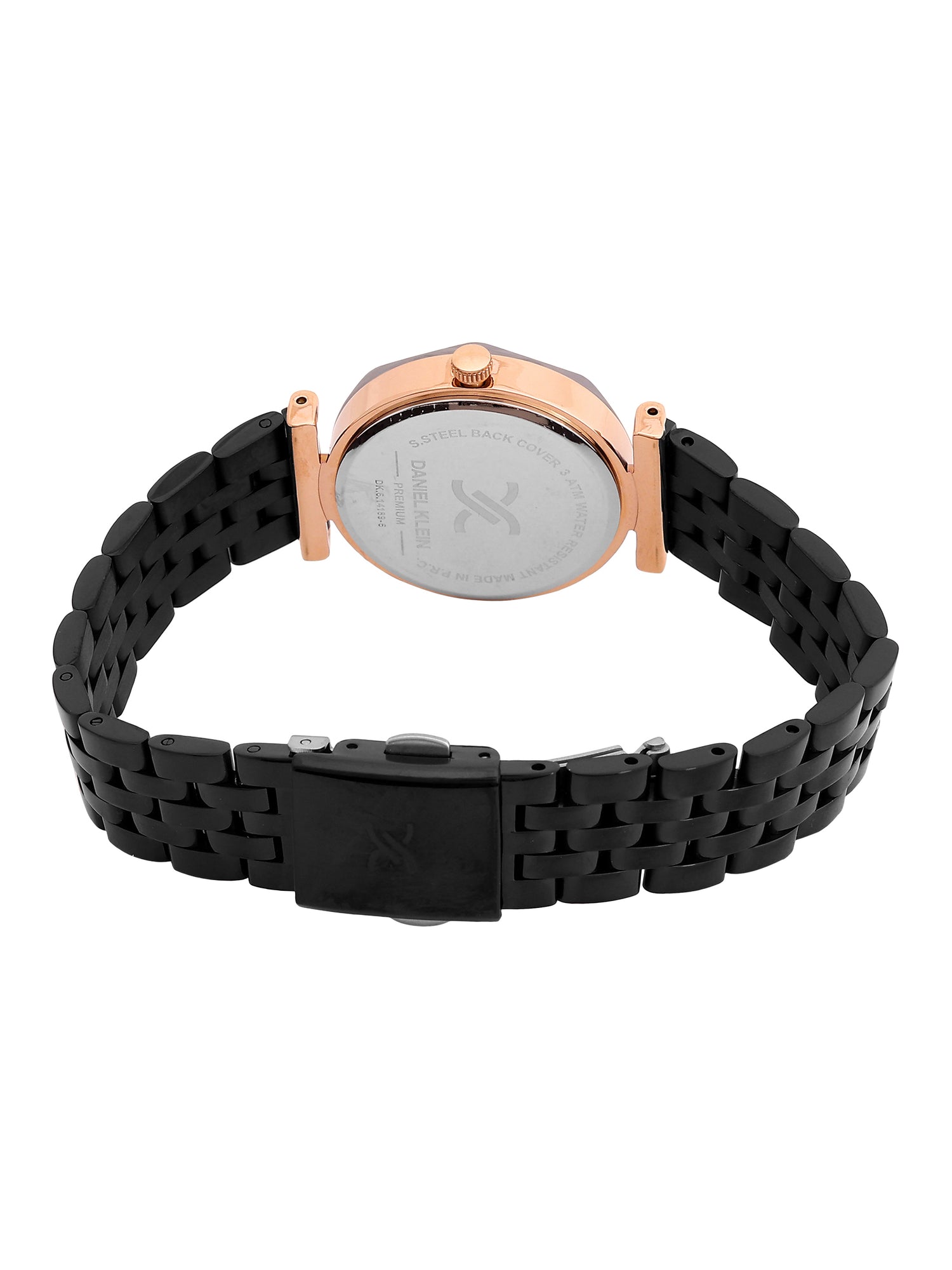 Daniel Klein Analog Black Round Dial Pink Rose Gold/Black Case Black Strap Quartz Water-Resistant Wrist Watch for Women Girls, Ladies DK.6.14189-6