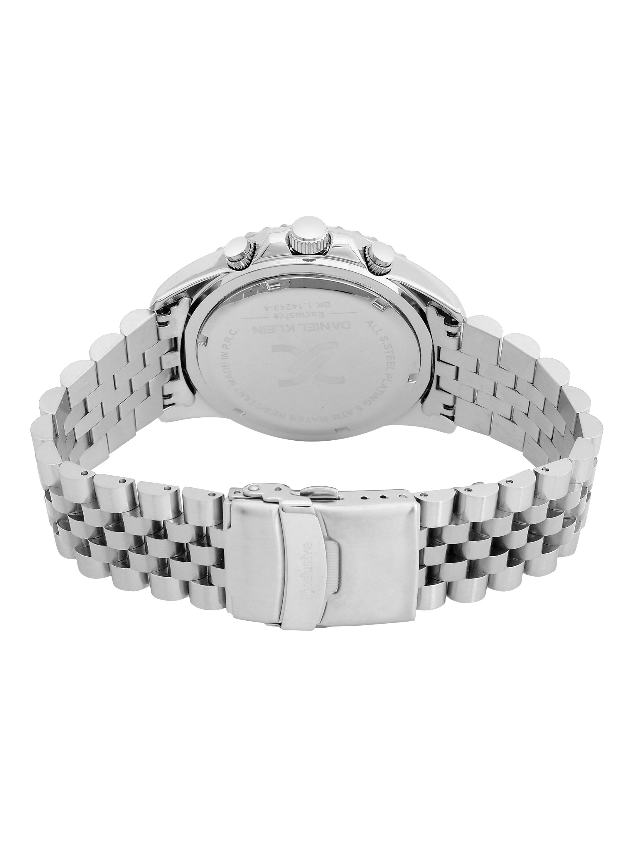 Daniel Klein Analog Silver Round Dial Silver Case Silver Strap Quartz Water-Resistant Wrist Watch for Men Boys DK.1.14243-1