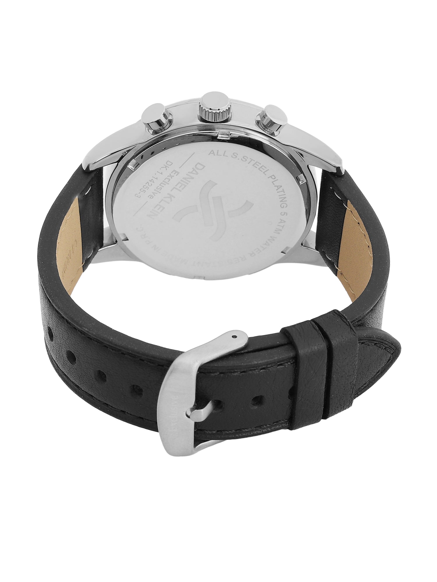 Daniel Klein Analog Black Round Dial Silver Case Black Strap Quartz Water-Resistant Wrist Watch for Men Boys DK.1.14255-2