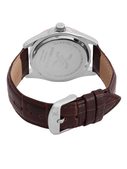 Daniel Klein Analog Dark Green Round Dial Silver and Rose Gold Case D.Brown Strap Quartz Water-Resistant Wrist Watch for Men Boys DK.6.14206-5