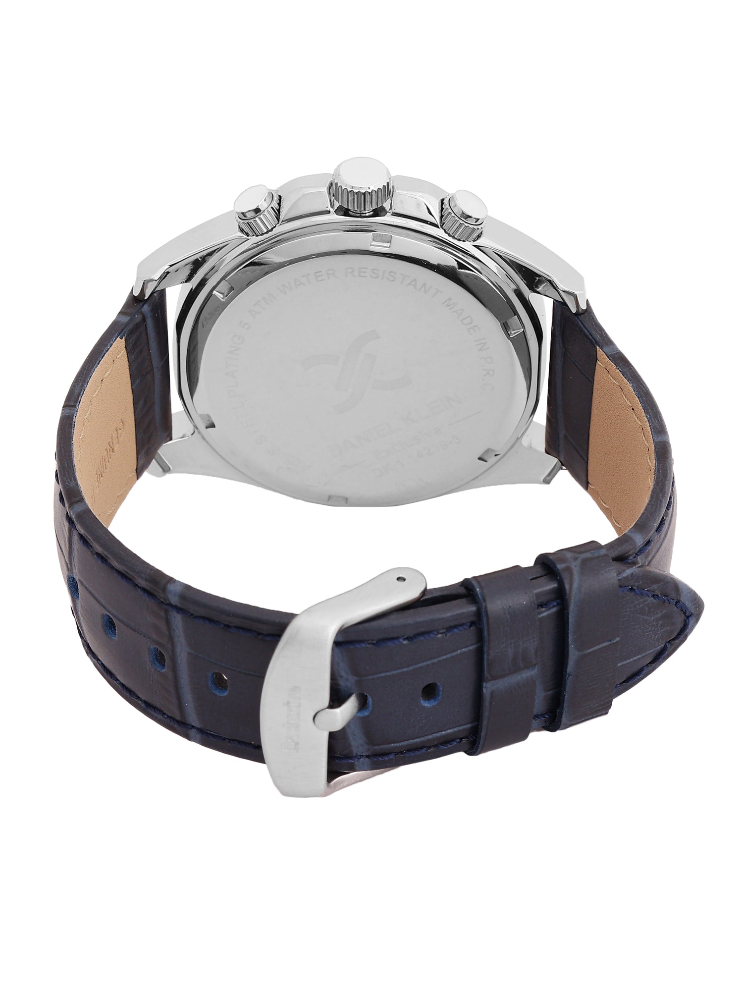 Daniel Klein Analog Dark Blue Round Dial Silver Case Dark Blue Strap Quartz Water-Resistant Wrist Watch for Men Boys DK.1.14239-3