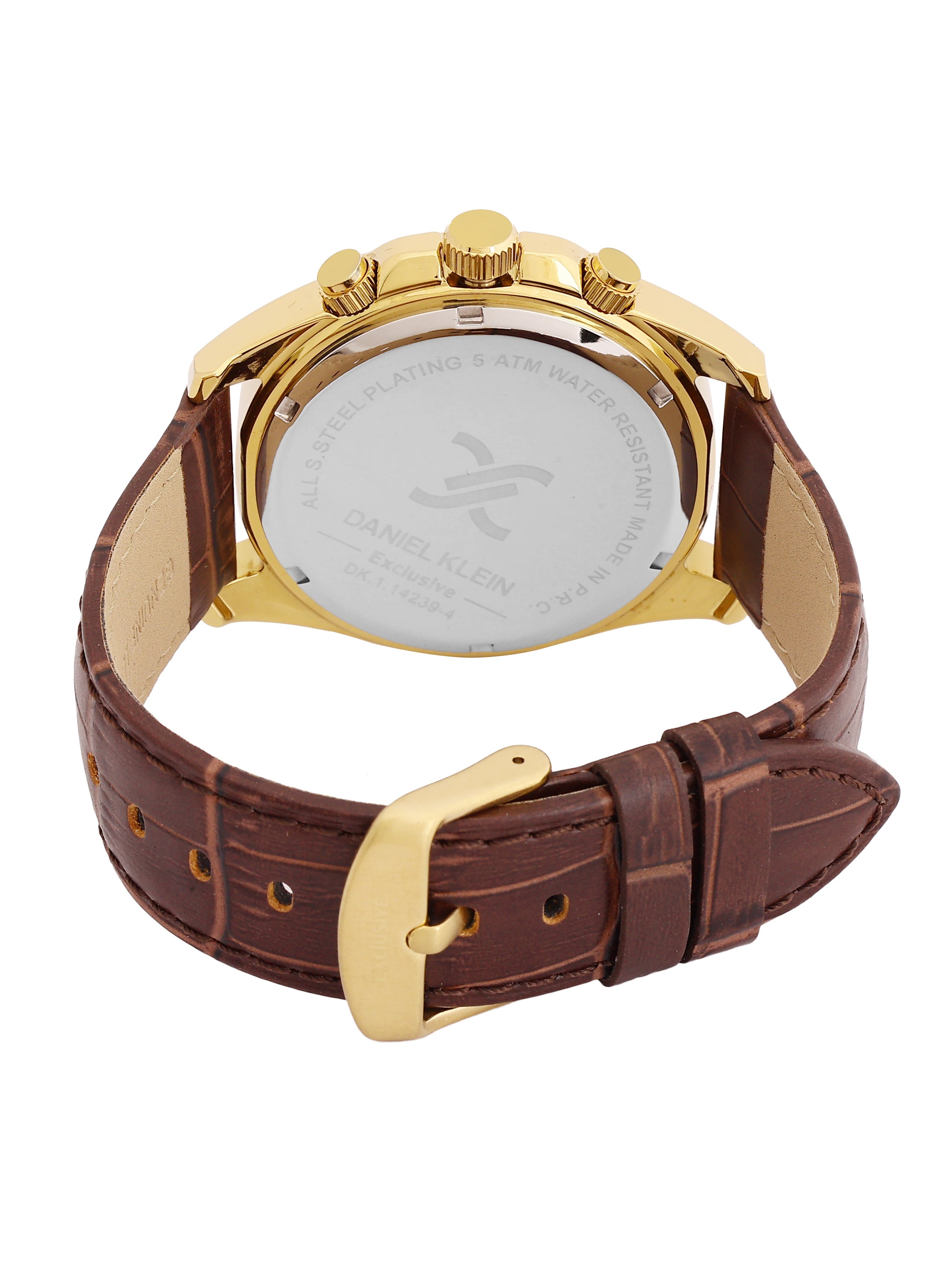 Daniel Klein Analog Dark Green Round Dial Gold Case D.Brown Strap Quartz Water-Resistant Wrist Watch for Men Boys DK.1.14239-4