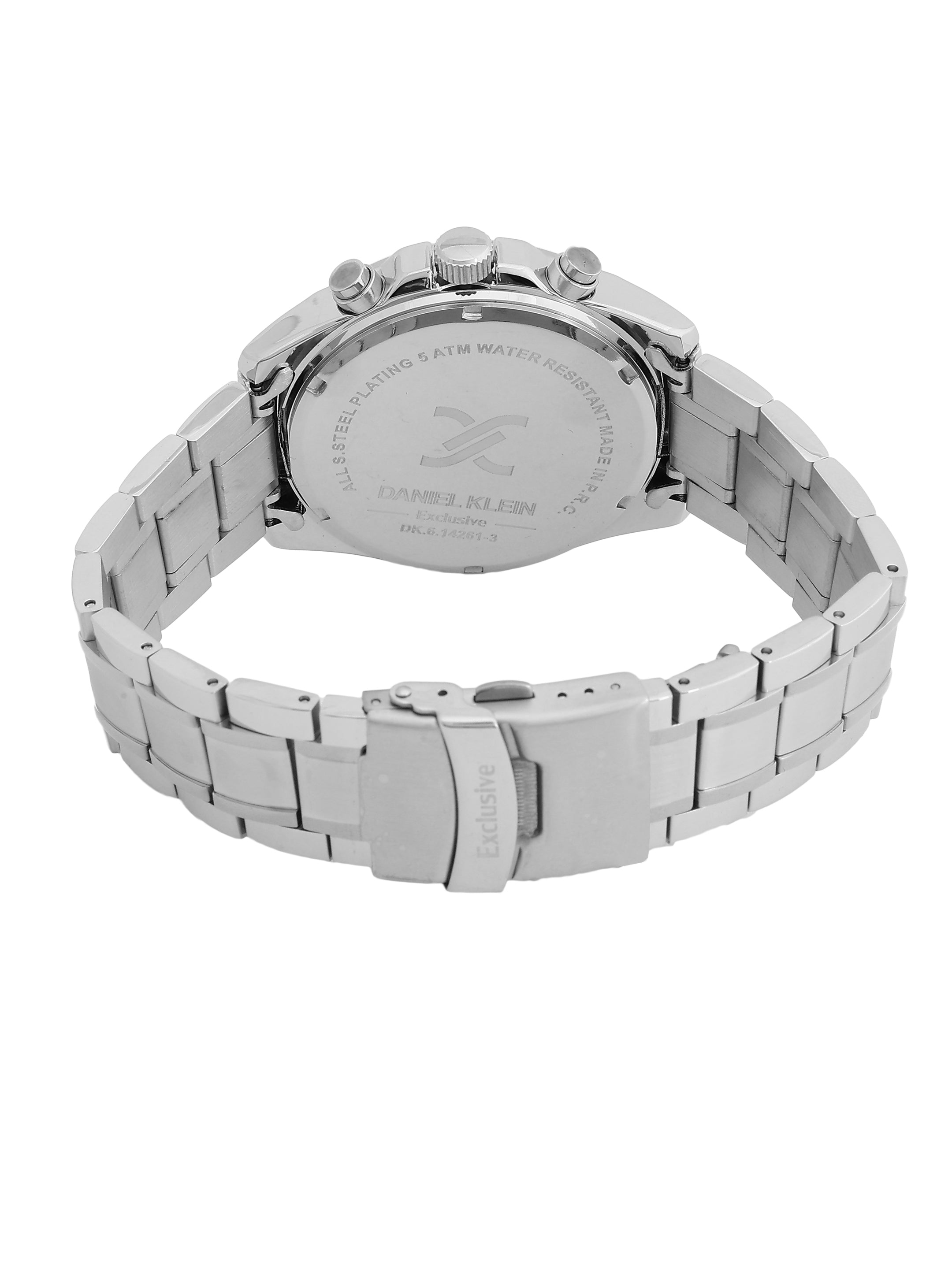 Daniel Klein Analog Black Round Dial Silver Case Silver Strap Quartz Water-Resistant Wrist Watch for Men Boys DK.6.14261-2