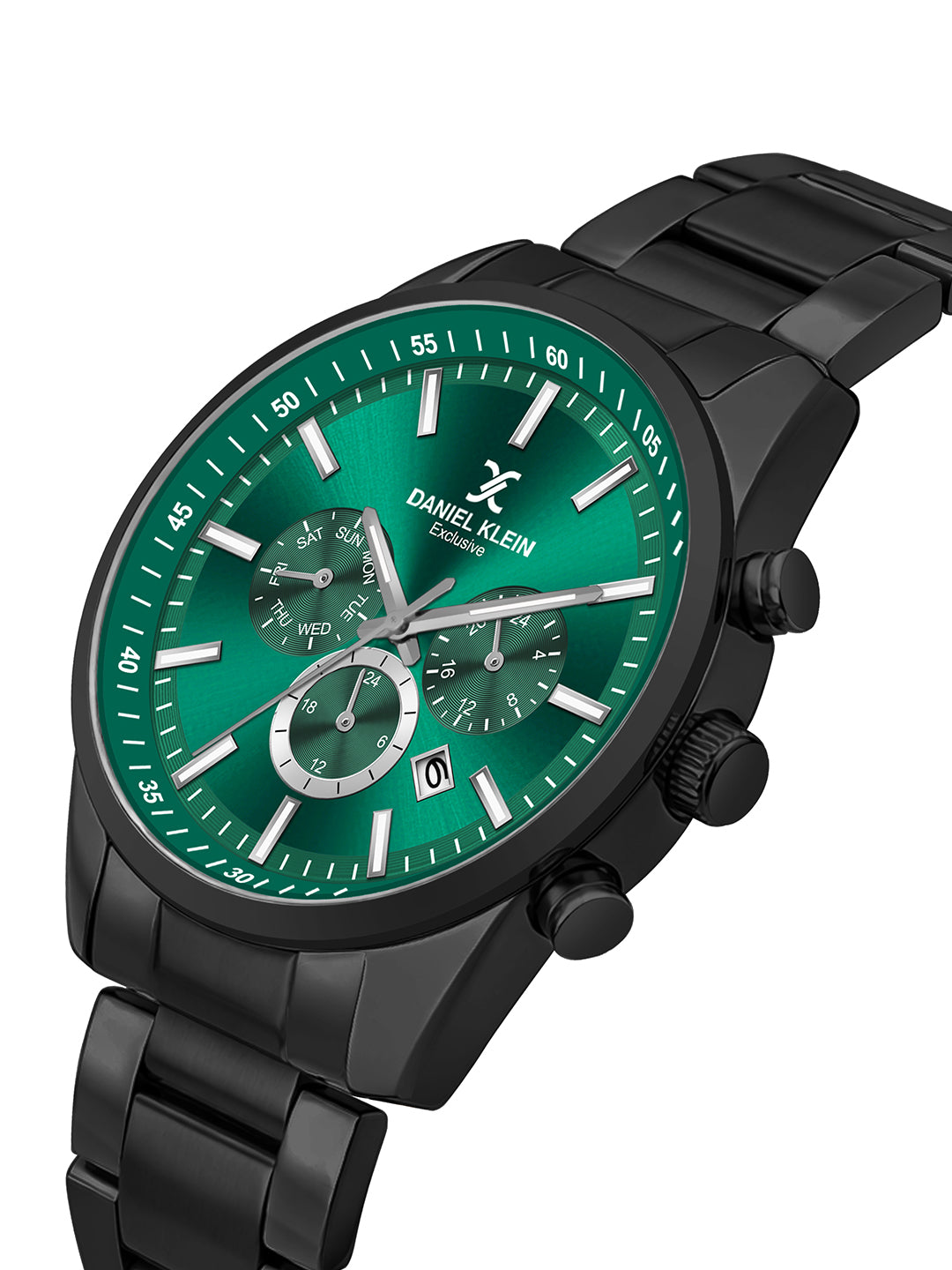 Daniel Klein men Analog Multifunction Watch | Gun Black Case | Green Dial with Day Date 24-hour format | Black Metal Strap | 44 mm | Water Resistant 3 ATM | DK.20.13348-10