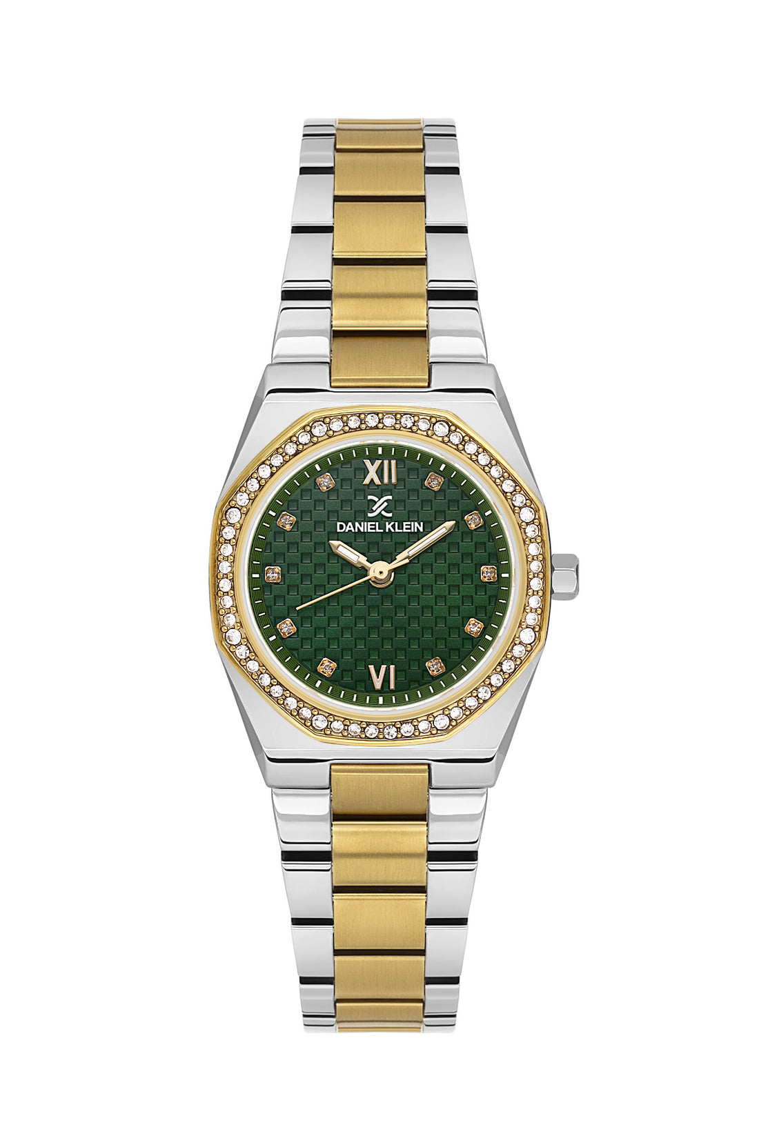 Daniel Klein Dark Green Dial Silver–Gold Strap Women’s Analog Watch DK.1.14099-5