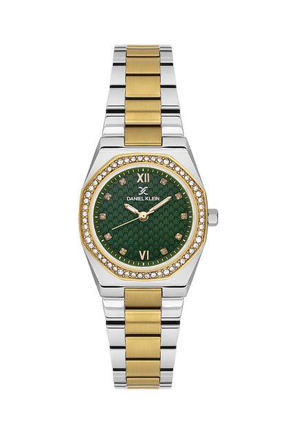 Daniel Klein Dark Green Dial Silver–Gold Strap Women’s Analog Watch DK.1.14099-5