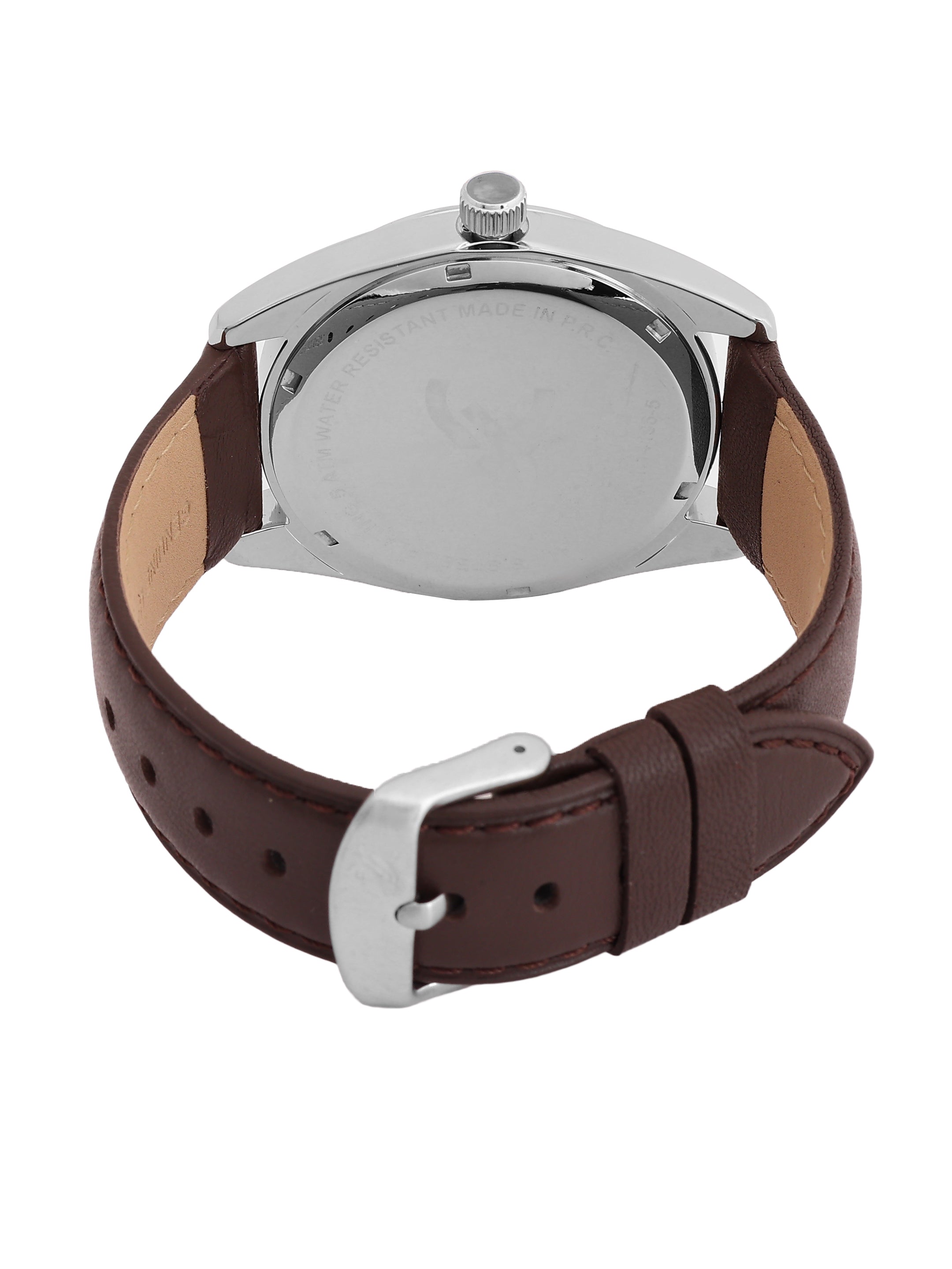 Daniel Klein Analog Warm Grey 9c Round Dial Silver Case D.Brown Strap Quartz Water-Resistant Wrist Watch for Men Boys DK.1.14196-5