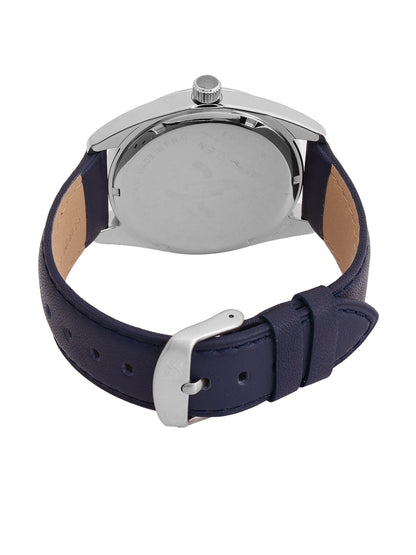 Daniel Klein Analog Dark Blue Round Dial Silver Case Dark Blue Strap Quartz Water-Resistant Wrist Watch for Men Boys DK.1.14196-3