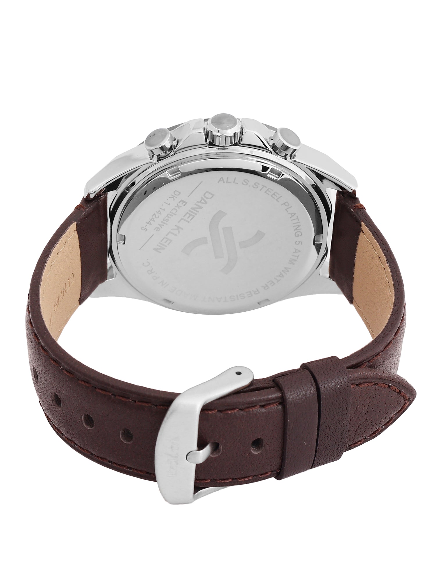 Daniel Klein Analog Blue Round Dial Silver/Gunmetalmetal Case D.Brown Strap Quartz Water-Resistant Wrist Watch for Men Boys DK.1.14244-5