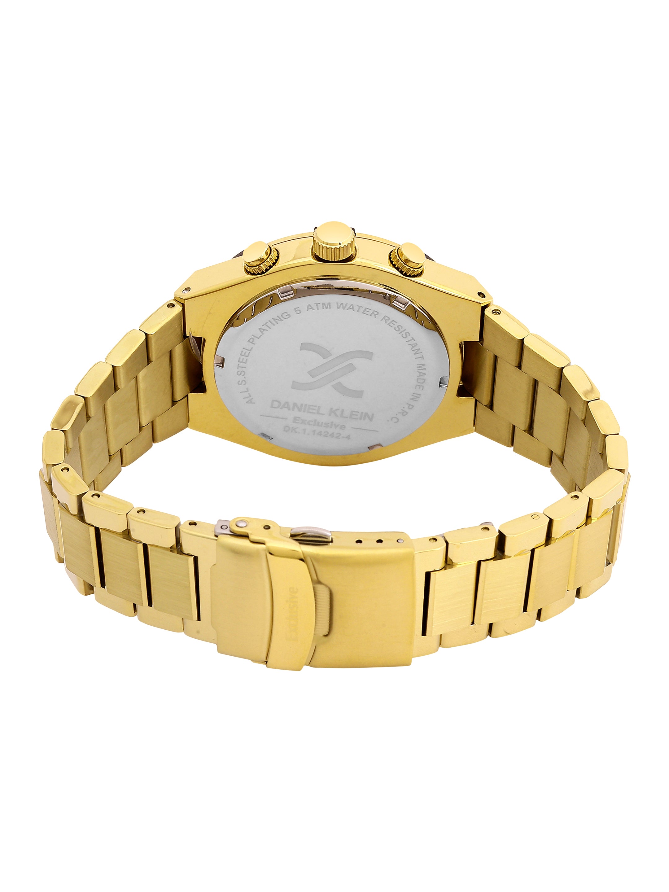 Daniel Klein Analog Black Round Dial Gold Case Gold Strap Quartz Water-Resistant Wrist Watch for Men Boys DK.1.14242-4