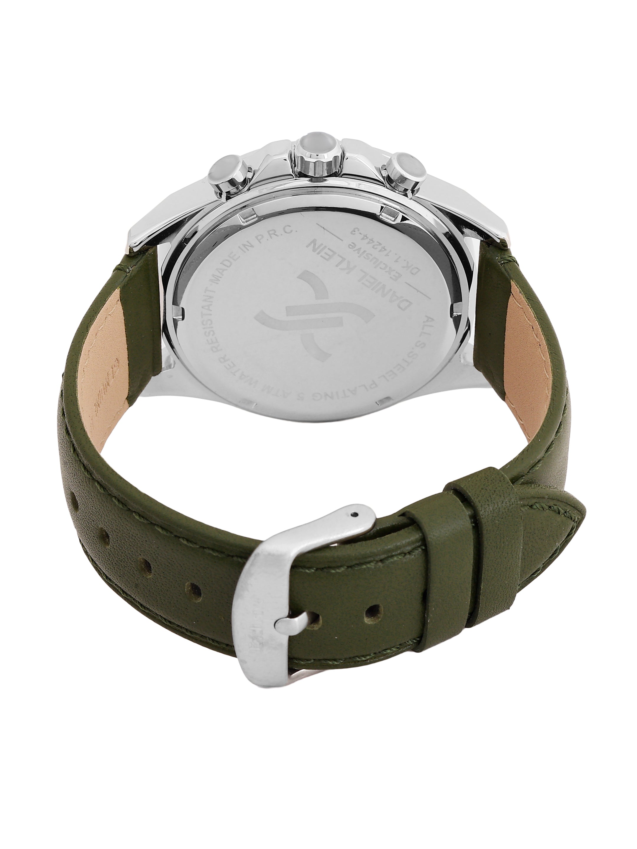 Daniel Klein Analog Dark Green Round Dial Silver Case Dark Green Strap Quartz Water-Resistant Wrist Watch for Men Boys DK.1.14244-3