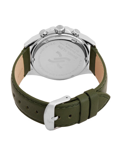 Daniel Klein Analog Dark Green Round Dial Silver Case Dark Green Strap Quartz Water-Resistant Wrist Watch for Men Boys DK.1.14244-3