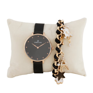 Daniel Klein Black  Dial Analog Gift Set Watch with Bracelet For Women (Pack of 2)