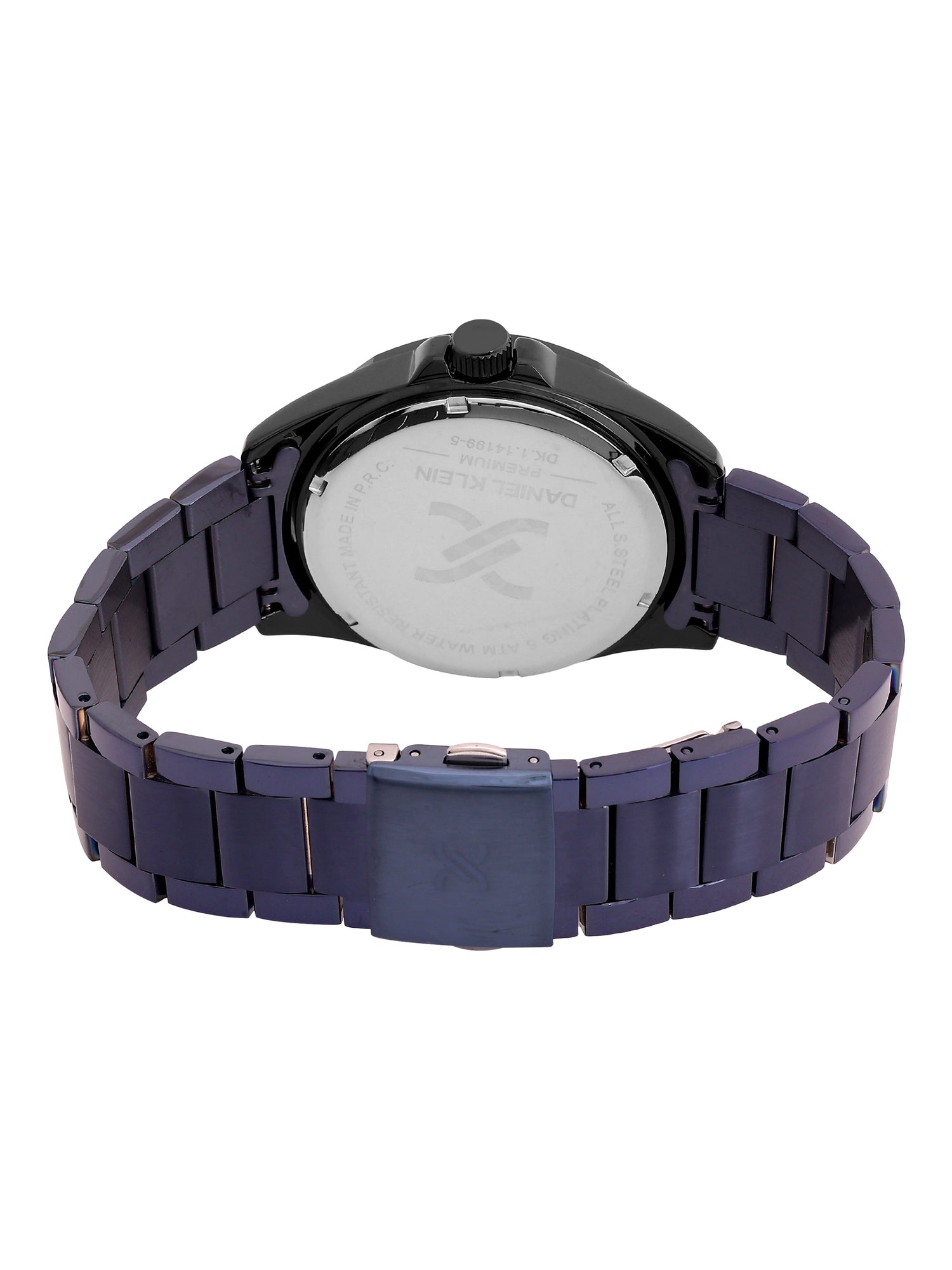 Daniel Klein Analog Blue Round Dial Black Case Blue Strap Quartz Water-Resistant Wrist Watch for Men Boys DK.1.14199-5