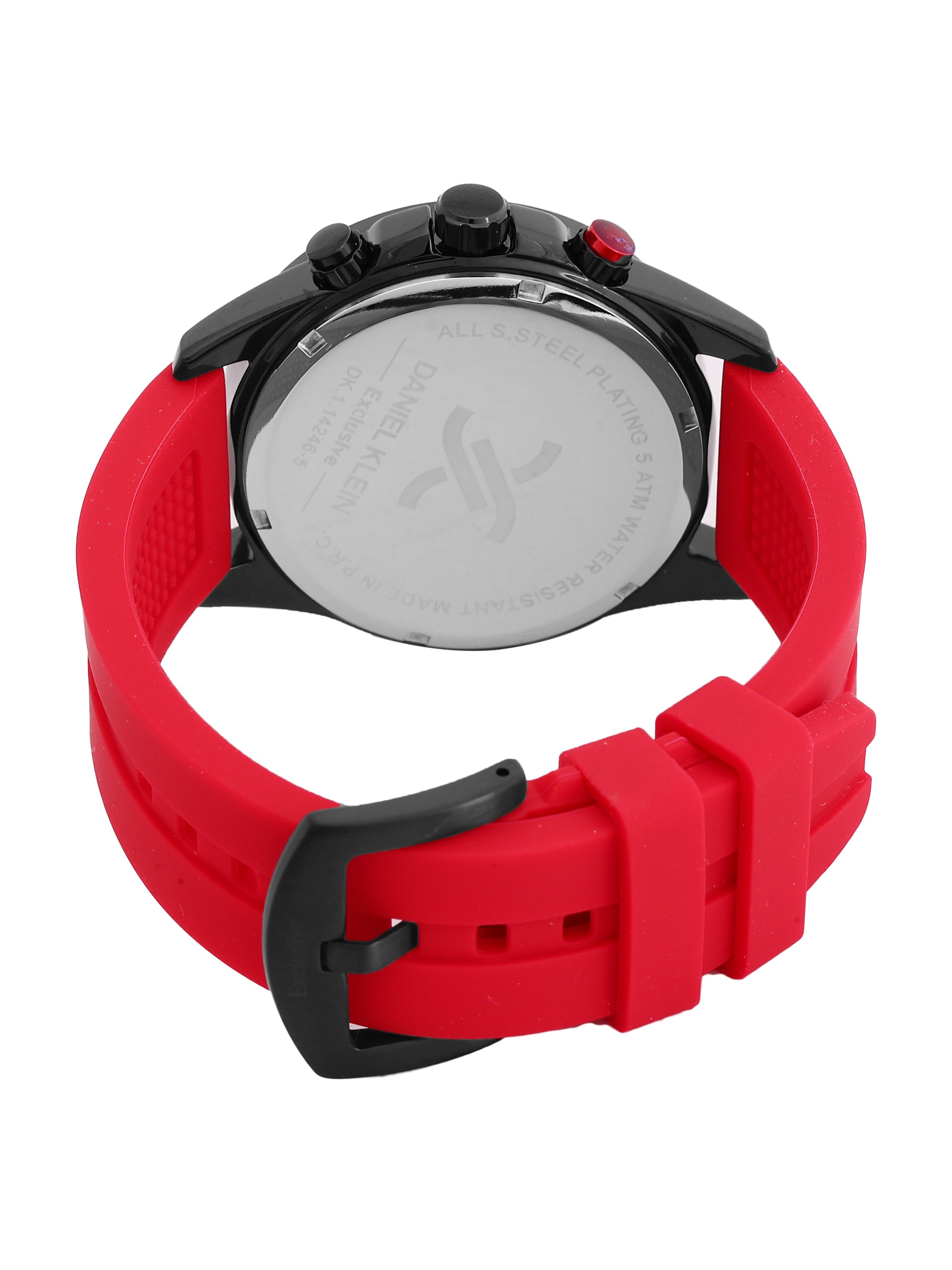 Daniel Klein Analog Black Round Dial Black Case D.Red Strap Quartz Water-Resistant Wrist Watch for Men Boys DK.1.14246-5