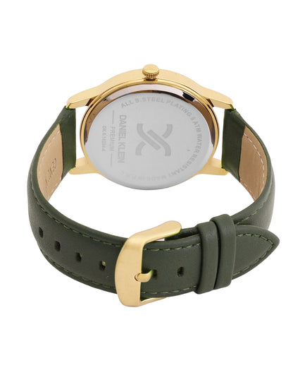 Daniel Klein Analog Green Round Dial Gold Case Green Strap Quartz Water-Resistant Wrist Watch for Men Boys DK.6.14204-4