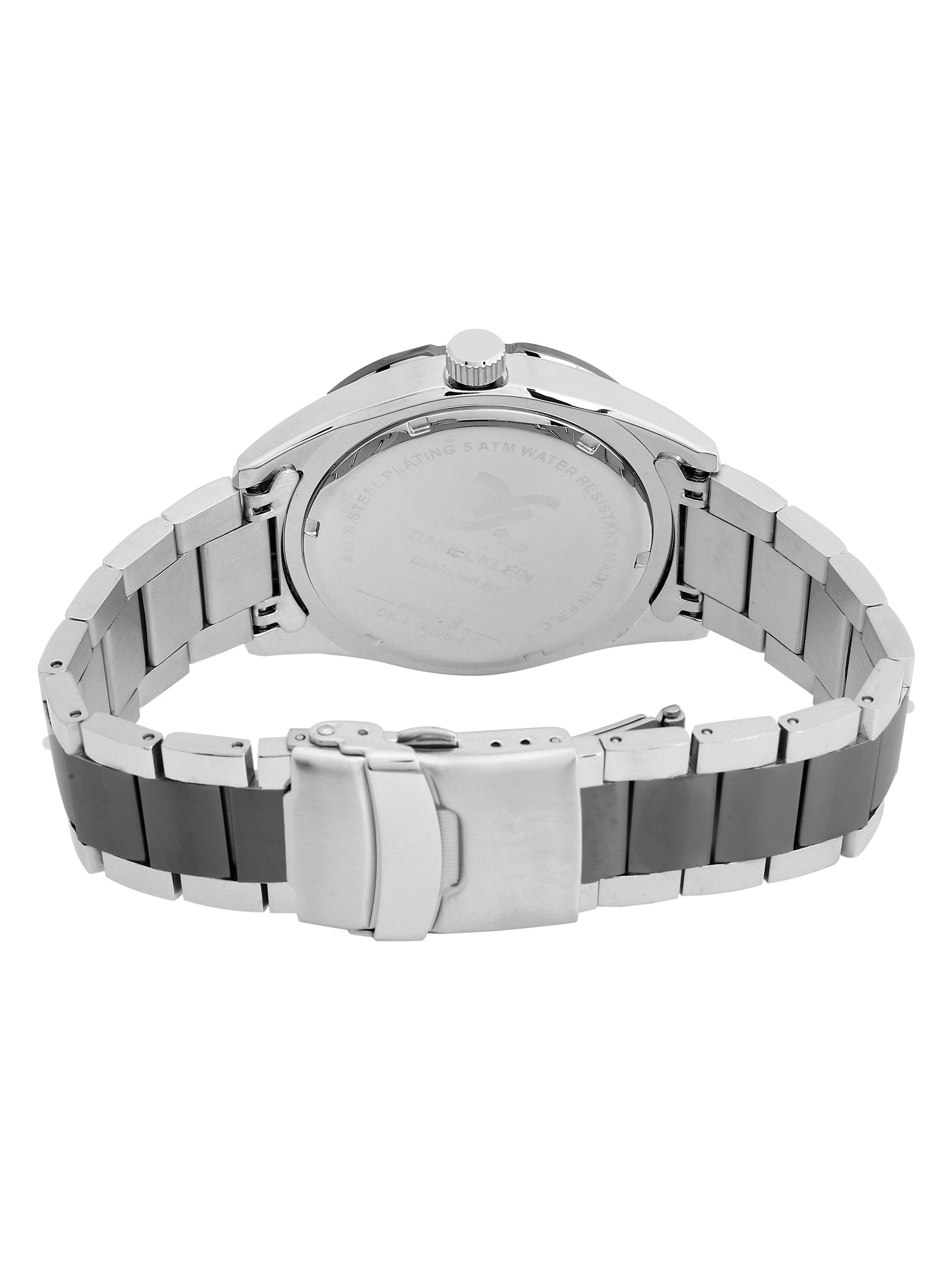 Daniel Klein Analog Black Round Dial Silver/Black Case Silver/Black Strap Quartz Water-Resistant Wrist Watch for Men Boys DK.1.14195-4
