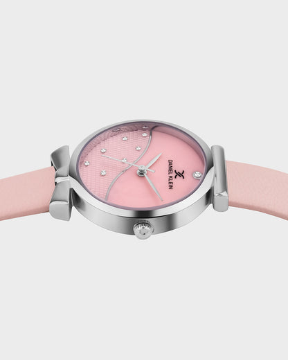 Pink Minimal Strap with Bow Shape Lug Women Premium Watch DK.1.14022-1