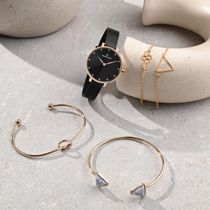 Daniel Klein Black Dial Analog Gift Set Watch with Bracelet For Women (Pack of 5)