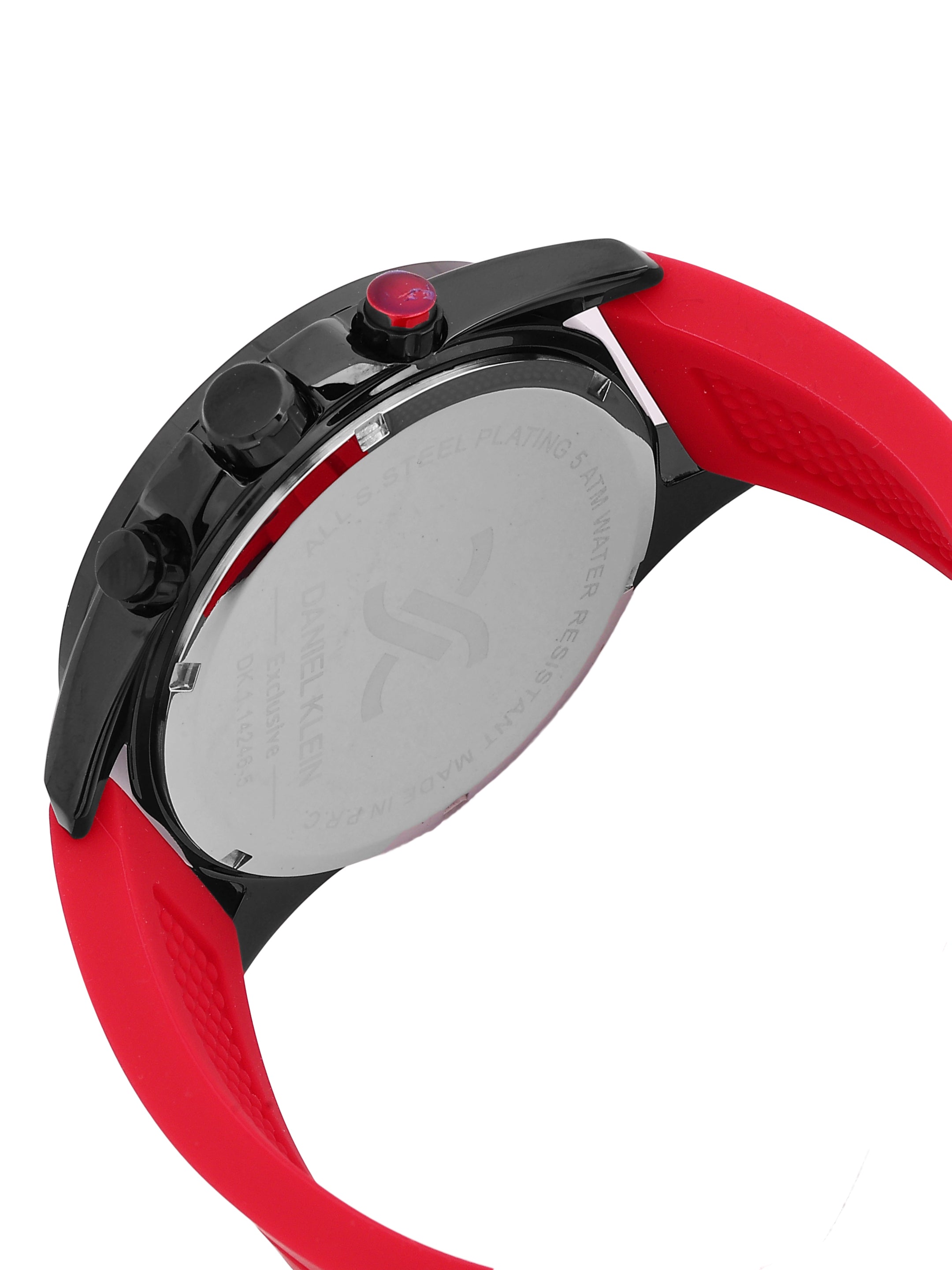 Daniel Klein Analog Black Round Dial Black Case D.Red Strap Quartz Water-Resistant Wrist Watch for Men Boys DK.1.14246-5