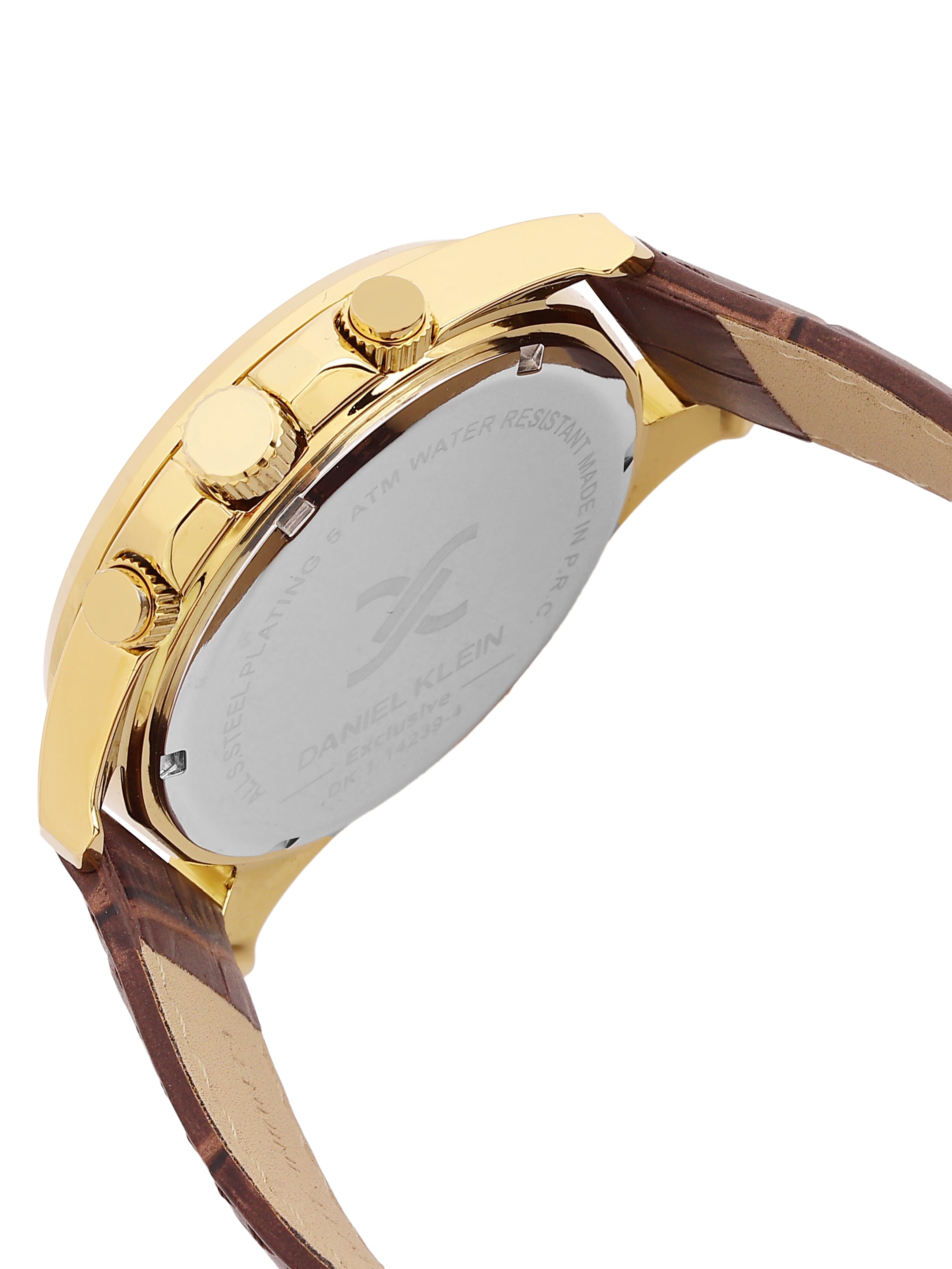 Daniel Klein Analog Dark Green Round Dial Gold Case D.Brown Strap Quartz Water-Resistant Wrist Watch for Men Boys DK.1.14239-4