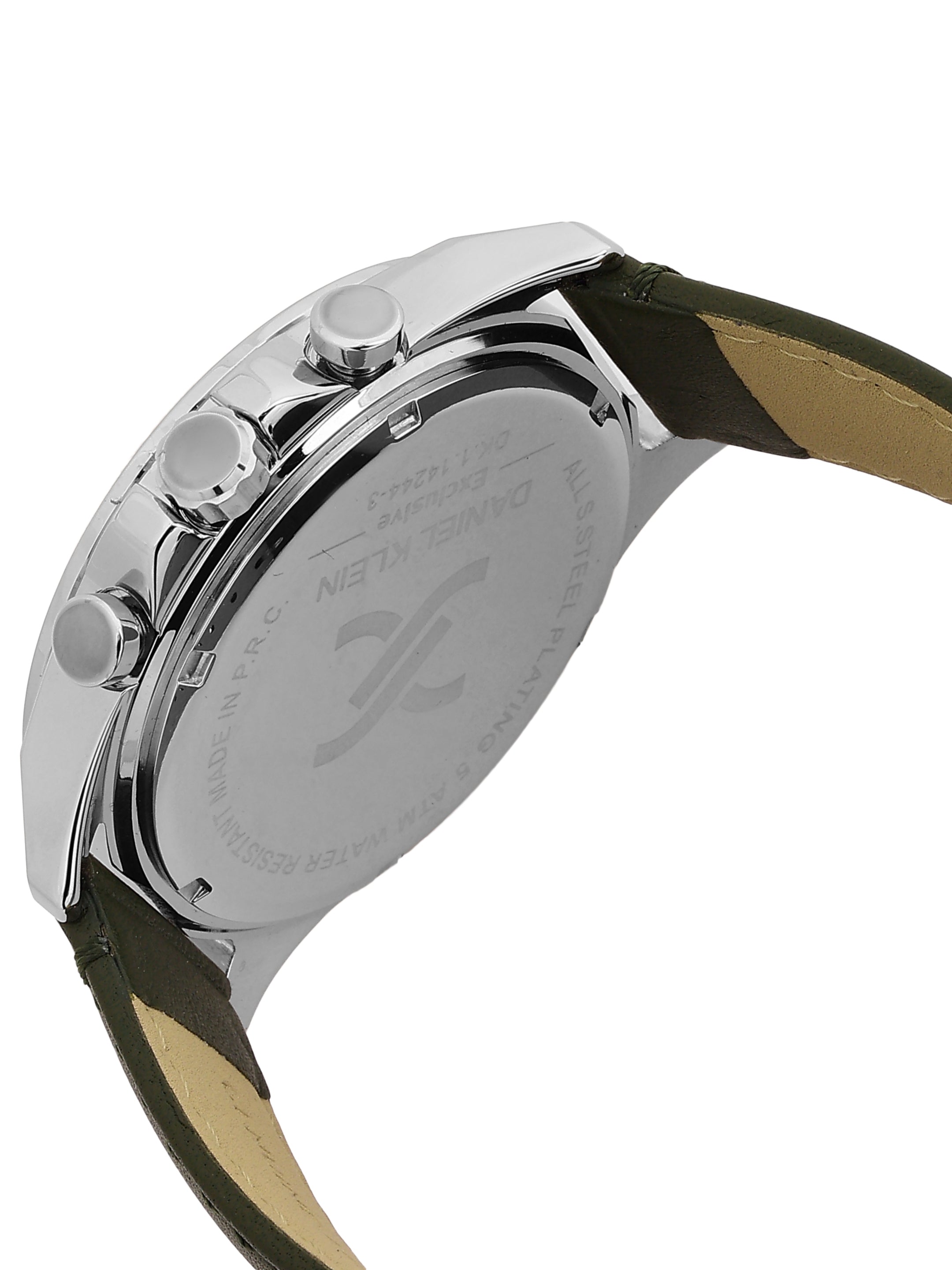 Daniel Klein Analog Dark Green Round Dial Silver Case Dark Green Strap Quartz Water-Resistant Wrist Watch for Men Boys DK.1.14244-3