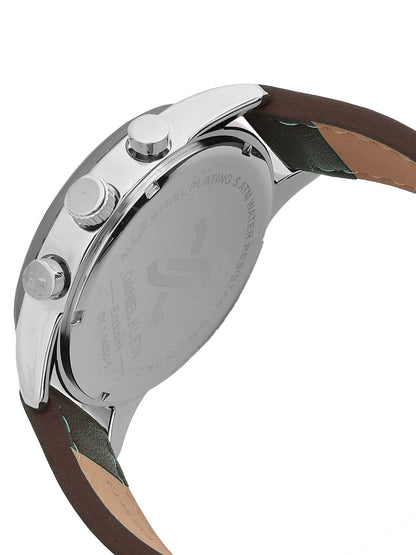 Daniel Klein Analog D.Brown Round Dial Silver Case D.Brown Strap Quartz Water-Resistant Wrist Watch for Men Boys DK.1.14255-5