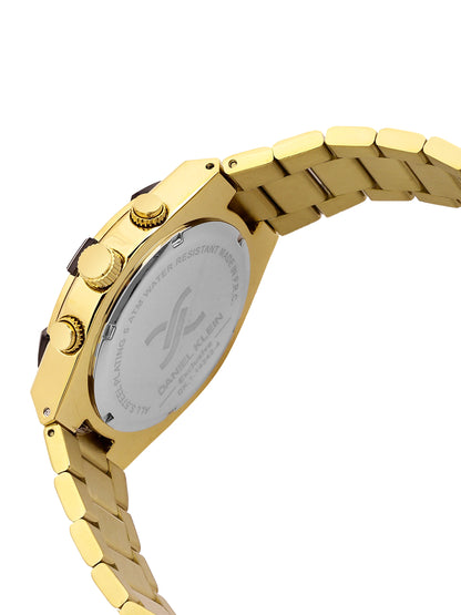 Daniel Klein Analog Black Round Dial Gold Case Gold Strap Quartz Water-Resistant Wrist Watch for Men Boys DK.1.14242-4