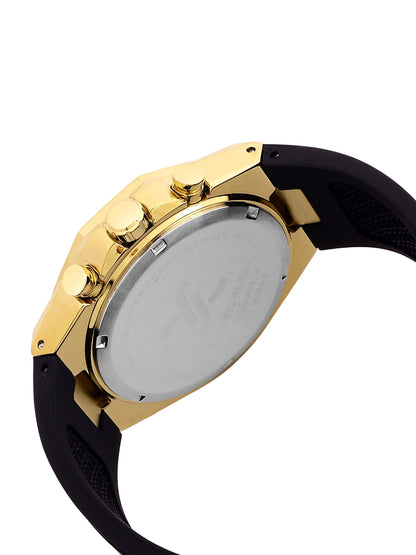 Daniel Klein Analog Black Round Dial Gold Case Black Strap Quartz Water-Resistant Wrist Watch for Men Boys DK.1.14258-5