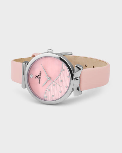 Pink Minimal Strap with Bow Shape Lug Women Premium Watch DK.1.14022-1