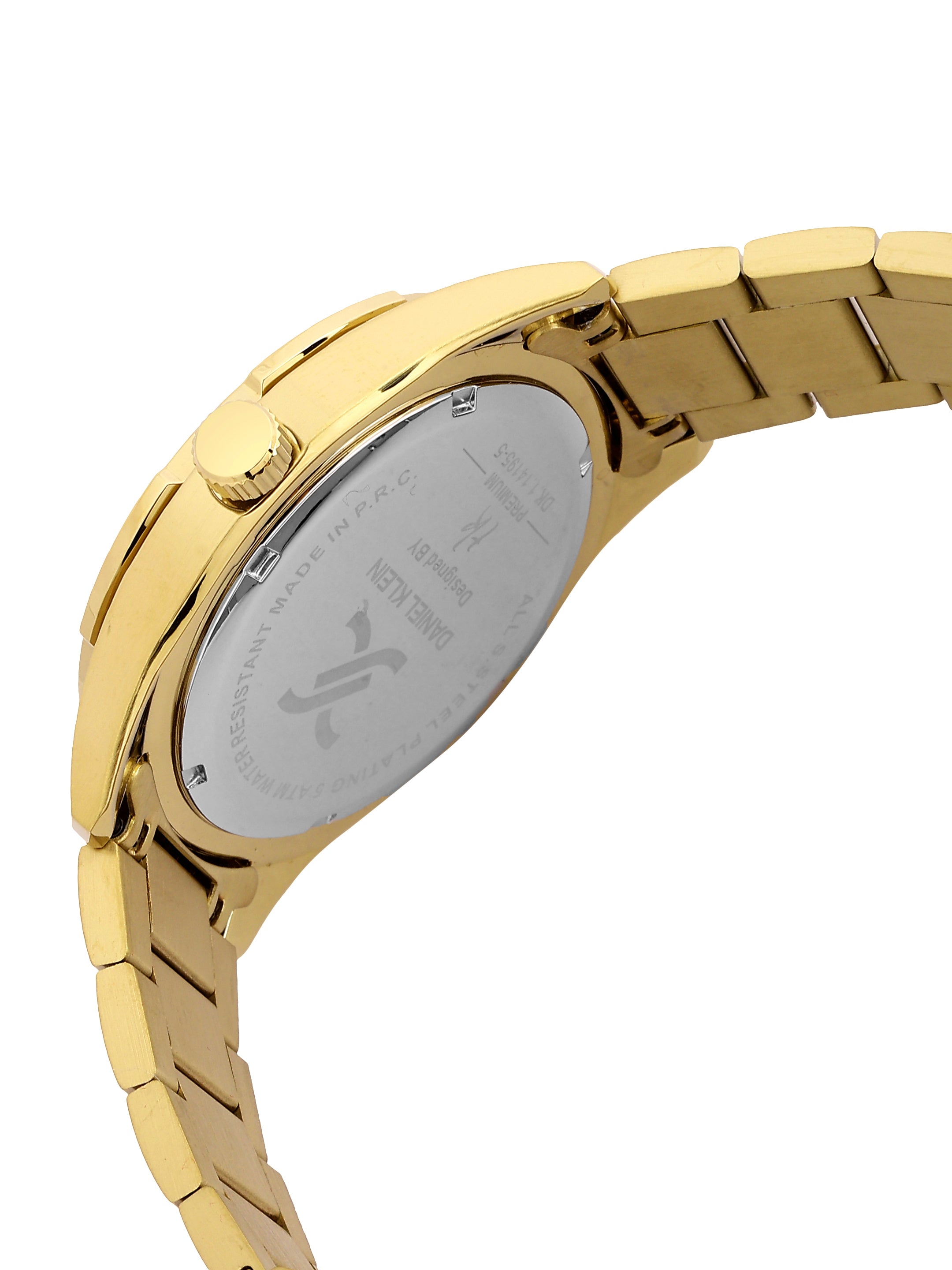 Daniel Klein Analog Black Round Dial Gold Case Gold Strap Quartz Water-Resistant Wrist Watch for Men Boys DK.1.14195-5